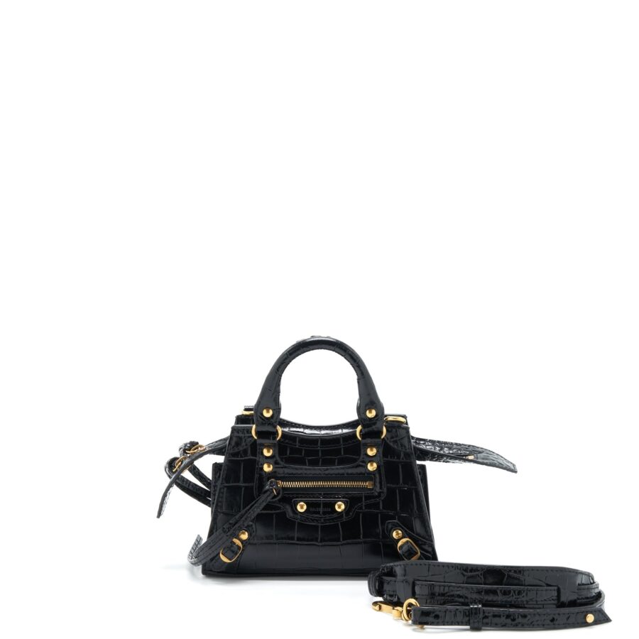 Balenciaga Nano Neo Classic City Bag Croc-Embossed Calfskin Black GHW | Studio Nafay