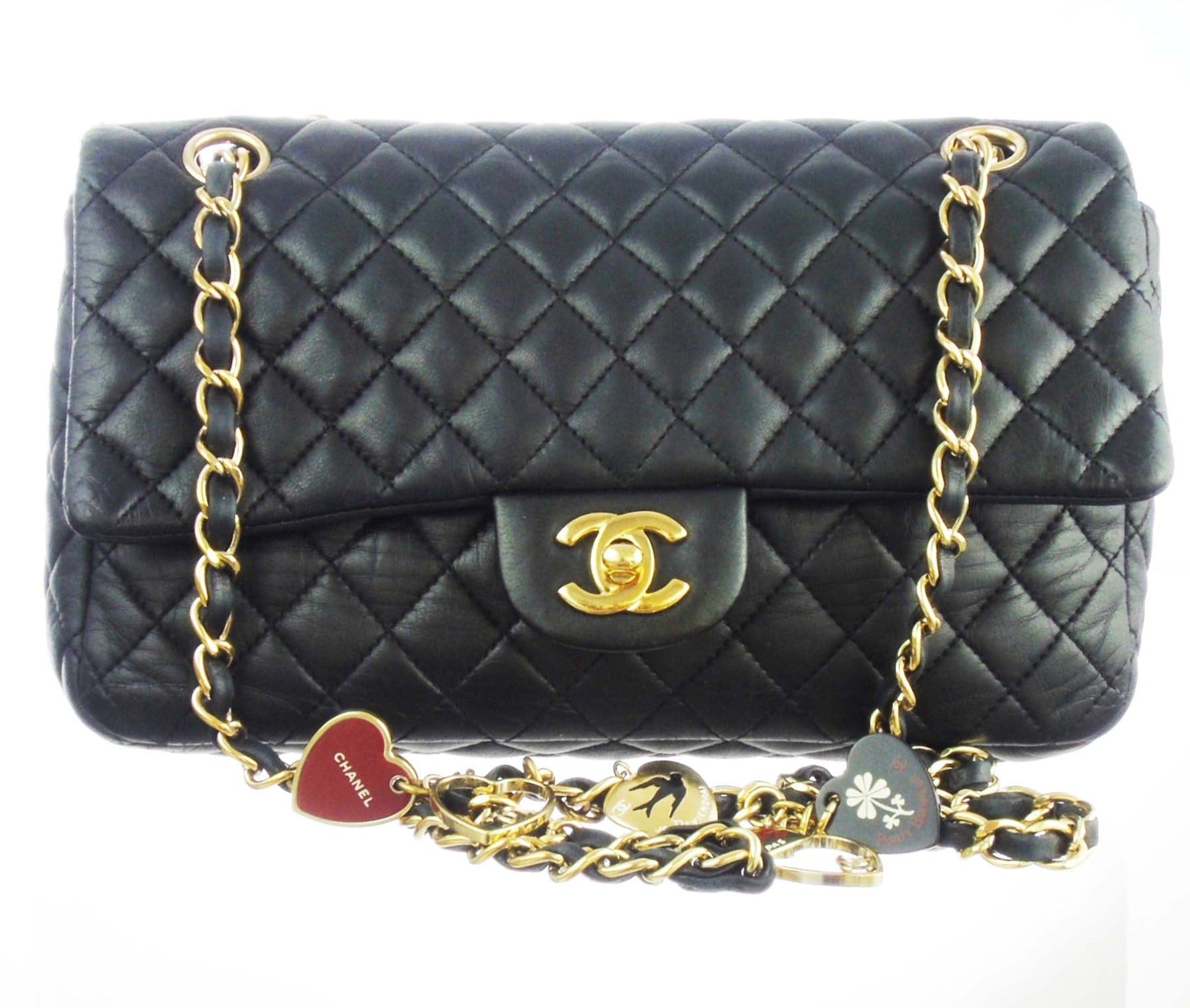 Chanel classic black flap Bag ‘valentine charms’