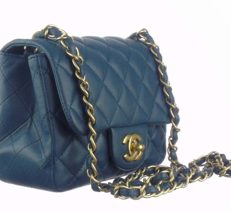 CHANEL slate blue lambskin classic mini square flap bag ghw | Studio Nafay
