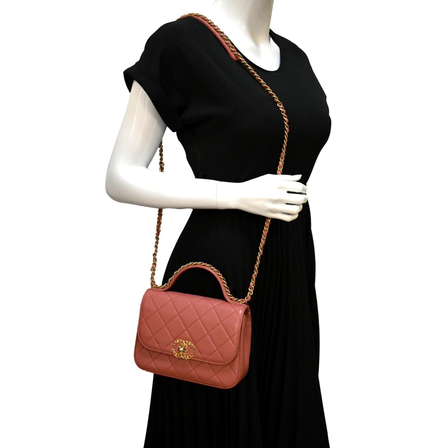 Chanel Infinity Chain Quilted Leather Crossbody Bag Pink