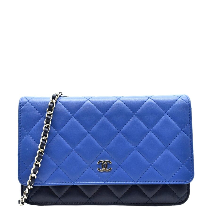 Chanel WOC Quilted Leather Crossbody Tricolor Wallet Blue | Studio Nafay
