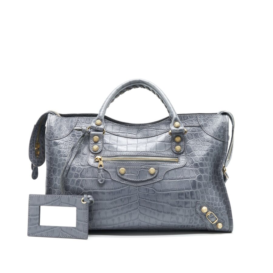 Balenciaga Medium Embossed Calfskin Bag in Grey SHW | Studio Nafay