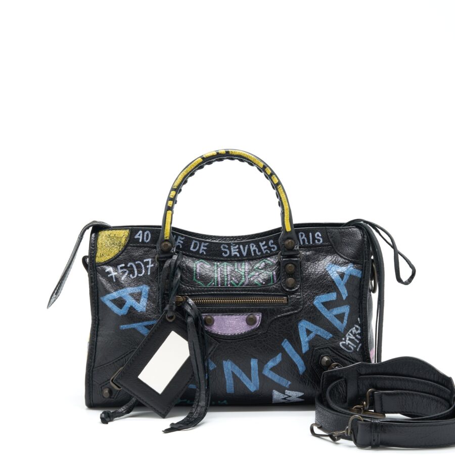 Balenciaga City Bag Black With Multicolour Graffiti Ruthenium Hardware | Studio Nafay