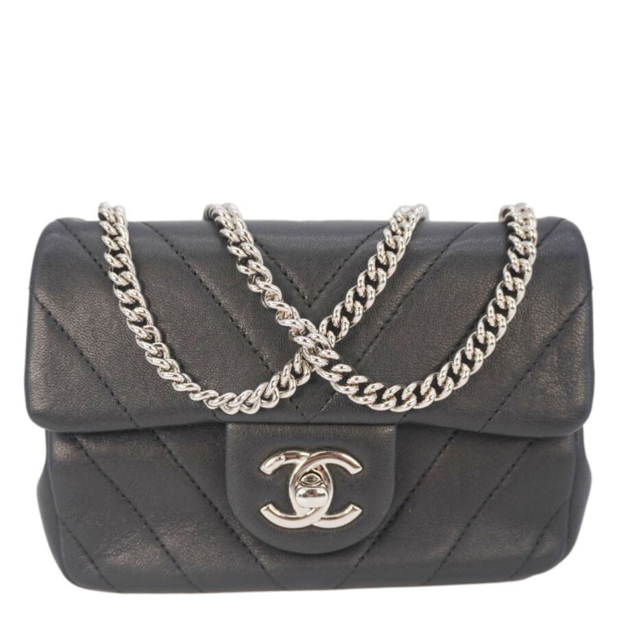 Chanel Mini Flap Quilted Chevron Leather Crossbody Bag Black | Studio Nafay