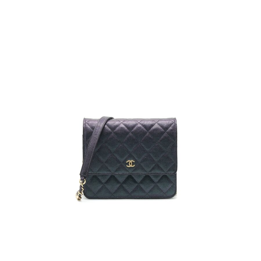 Chanel Classic Square Wallet on Chain Caviar Iridescent Purple LGHW Crossbody | Studio Nafay
