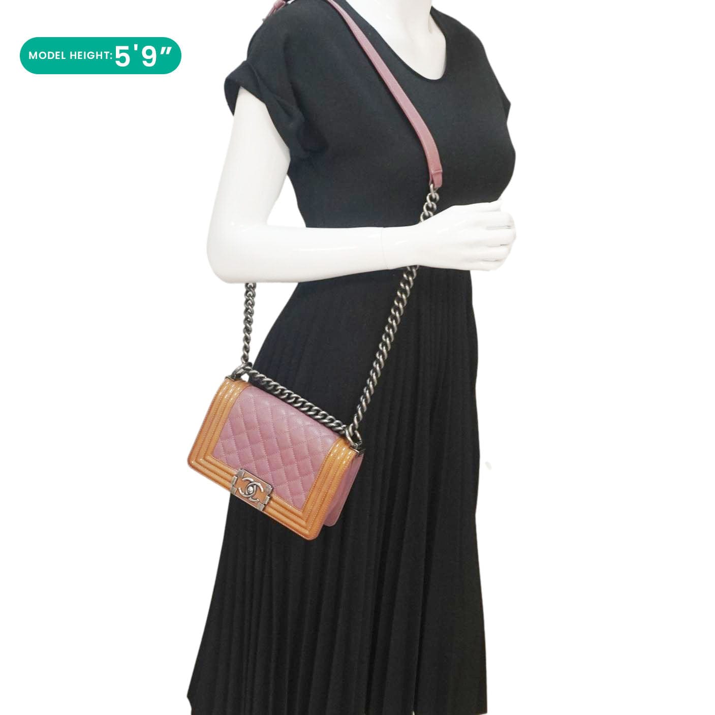 Chanel Duo Boy Flap Small Goatskin Leather Crossbody Bag Pink