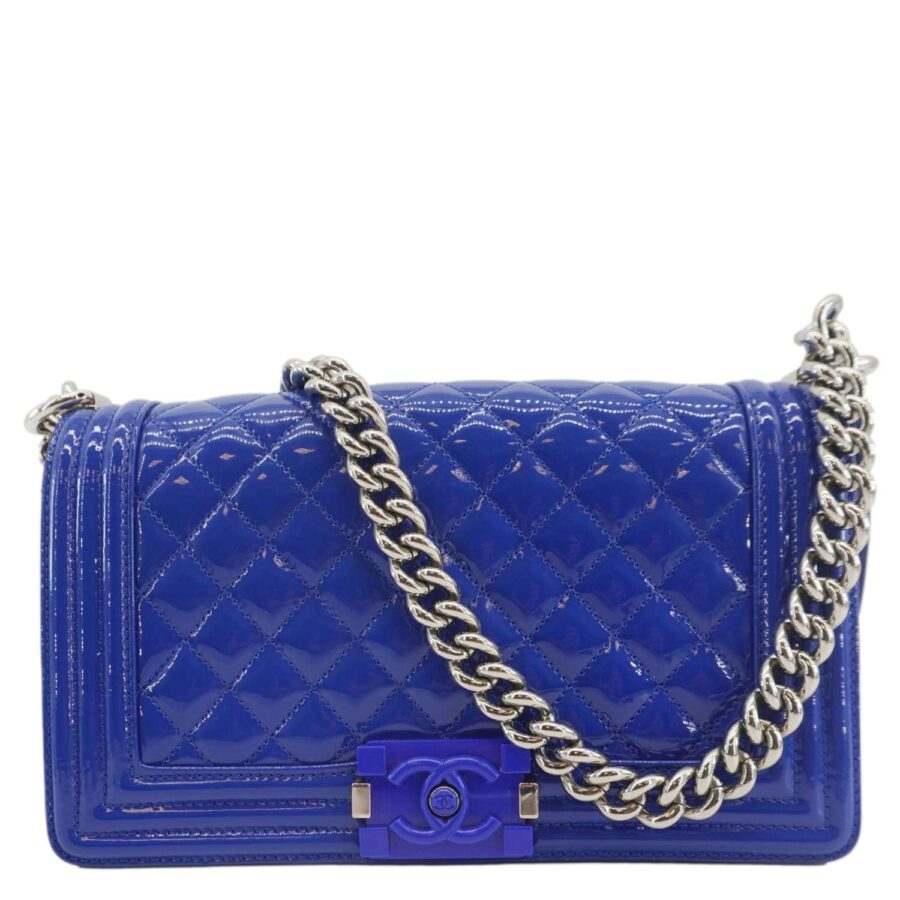 Chanel Boy Flap Medium Plexiglass Patent Leather Crossbody Bag Blue | Studio Nafay