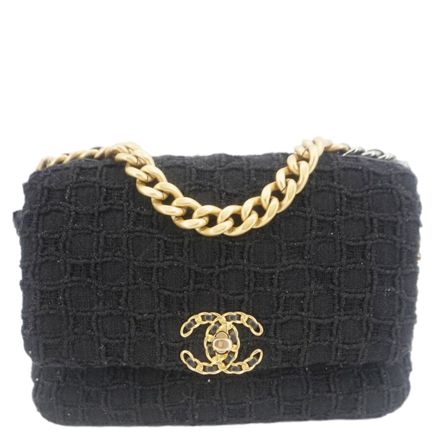 Chanel 19 Flap Medium Tweed Shoulder Bag Black | Studio Nafay
