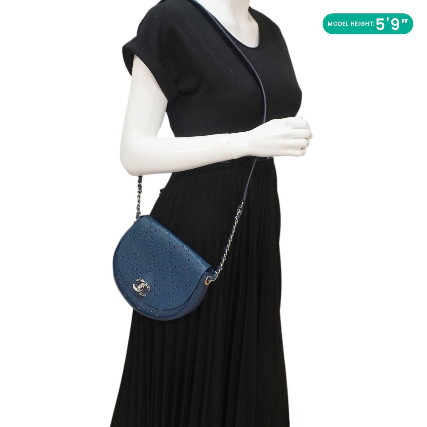 Chanel Perforated Caviar Leather Messenger Bag Navy Blue