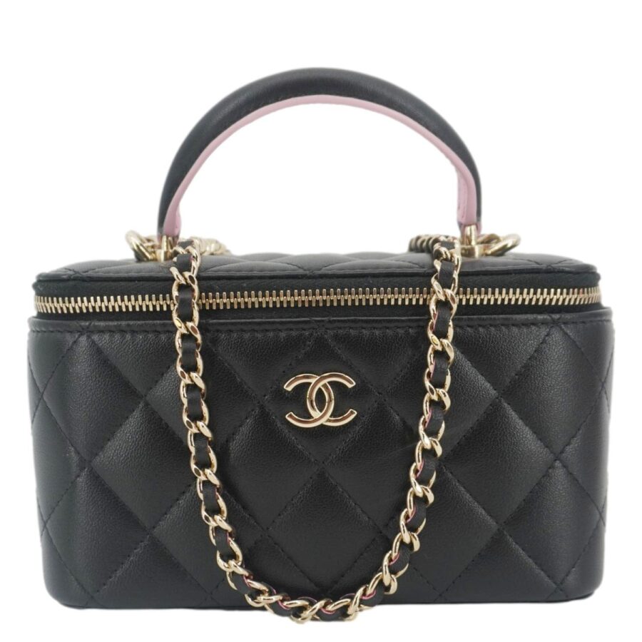 Chanel Vanity Case Quilted Leather Top Handle Crossbody Bag Black | Studio Nafay