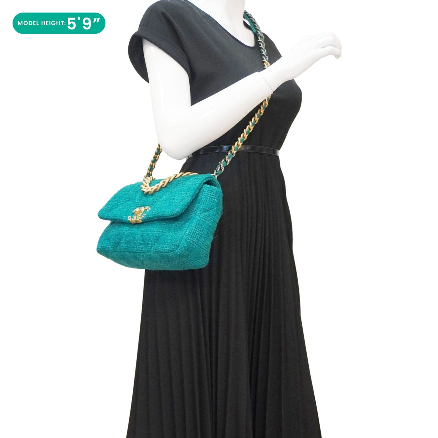 Chanel 19 Flap Medium Quilted Tweed Shoulder Bag Teal