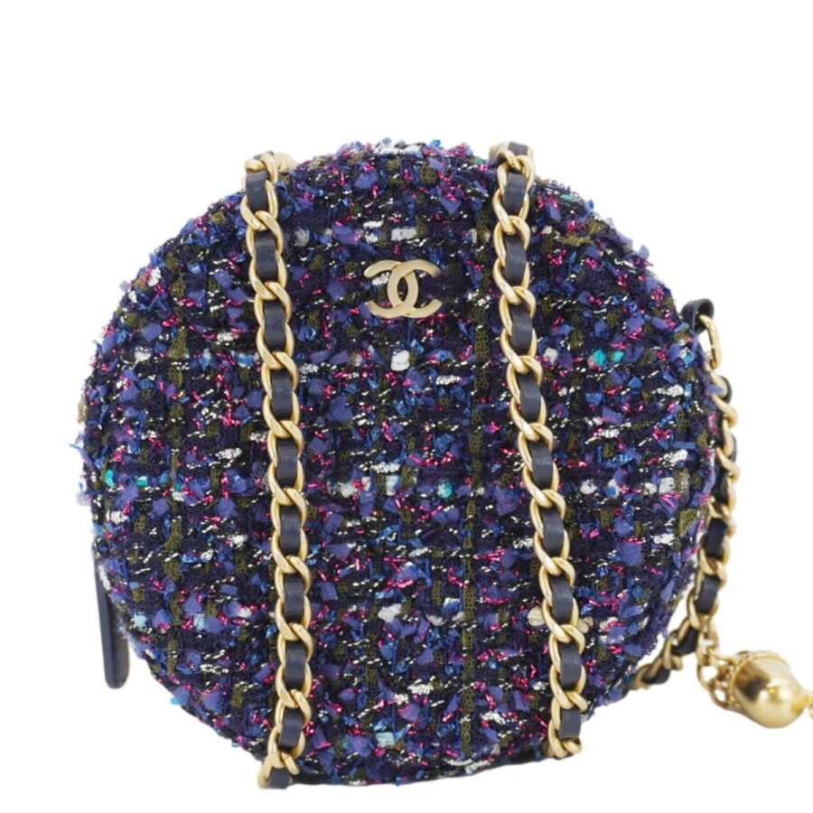 Chanel Round Tweed Chain Clutch Crossbody Bag Blue | Studio Nafay