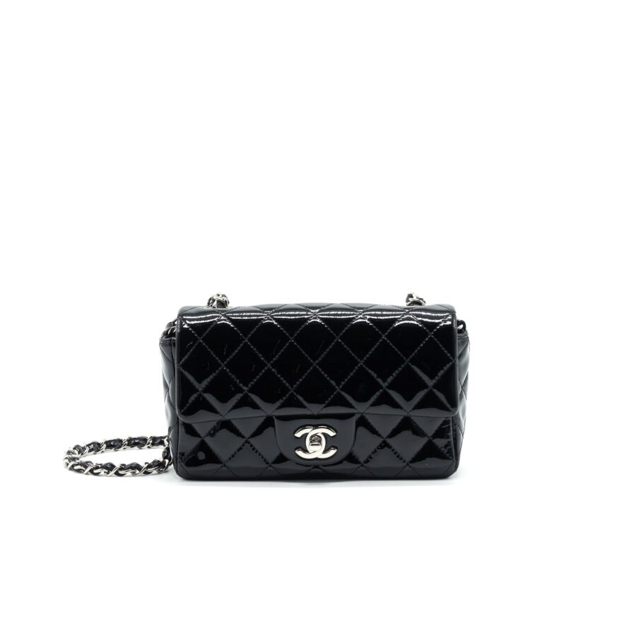 Chanel Mini Rectangular Flap bag Patent Leather Black SHW | Studio Nafay