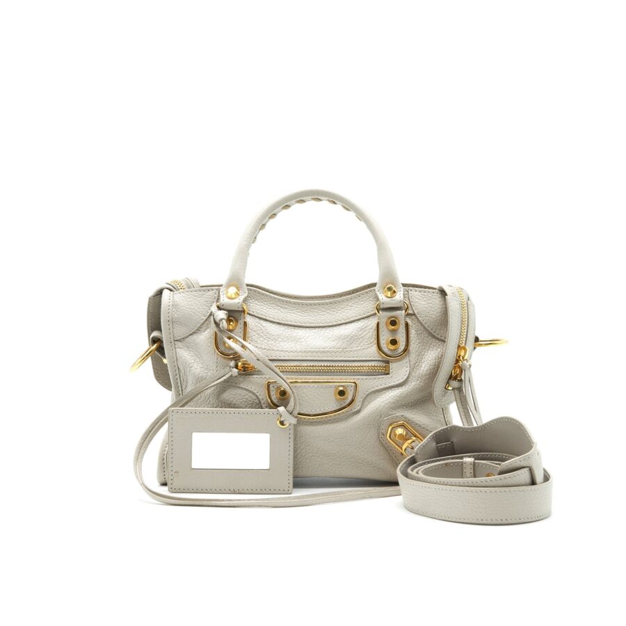 BALENCIAGA MINI GIANT CITY CROSSBODY BAG LIGHT GREY GHW | Studio Nafay
