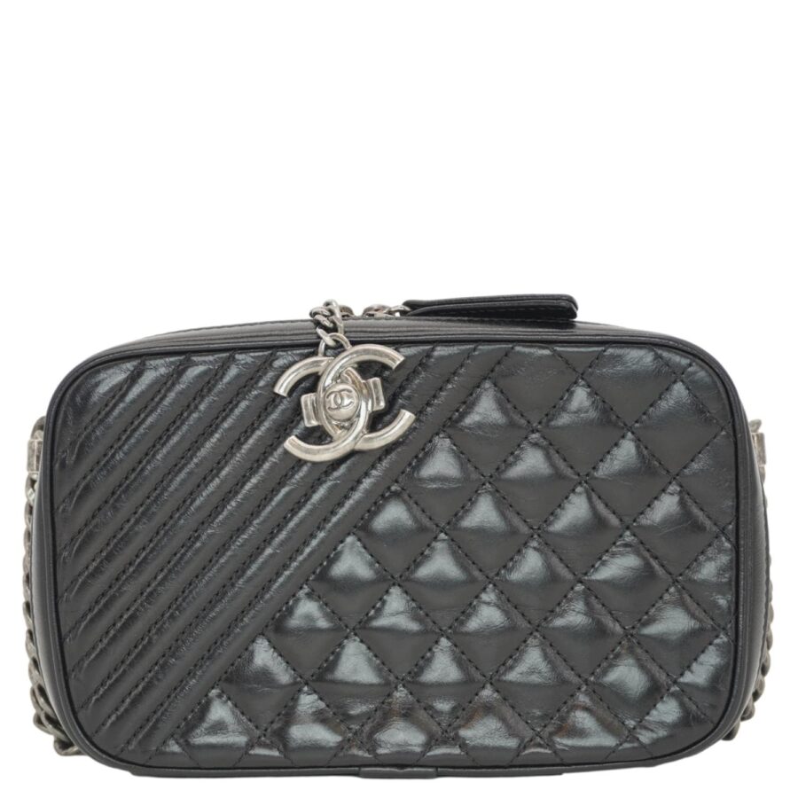 Chanel Coco Boy Small Quilted Lambskin Camera Case Shoulder Bag Black | Studio Nafay