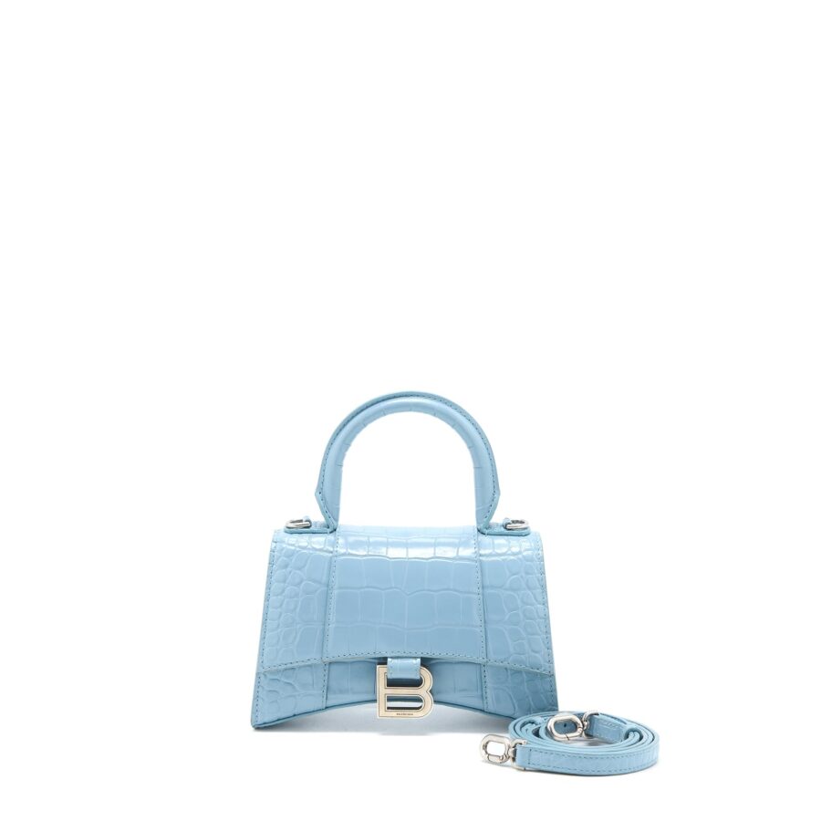 Balenciaga Hourglass XS Cro-Embossed Calfskin Light Blue SHW | Studio Nafay