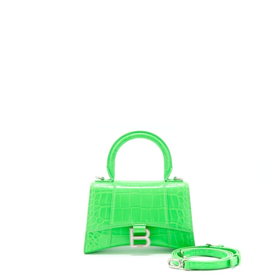 Balenciaga Hourglass XS Croc Embossed Calfskin Green SHW | Studio Nafay