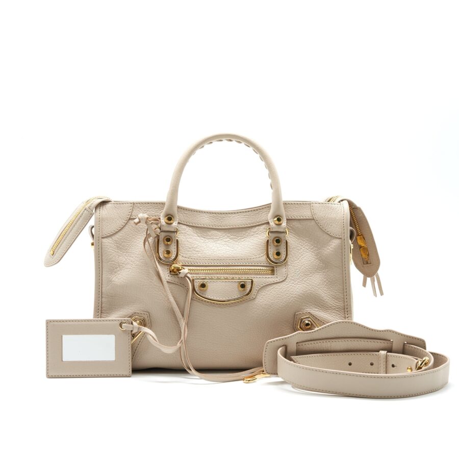 BALENCIAGA SMALL METALLIC EDGE CITY BEIGE GHW | Studio Nafay