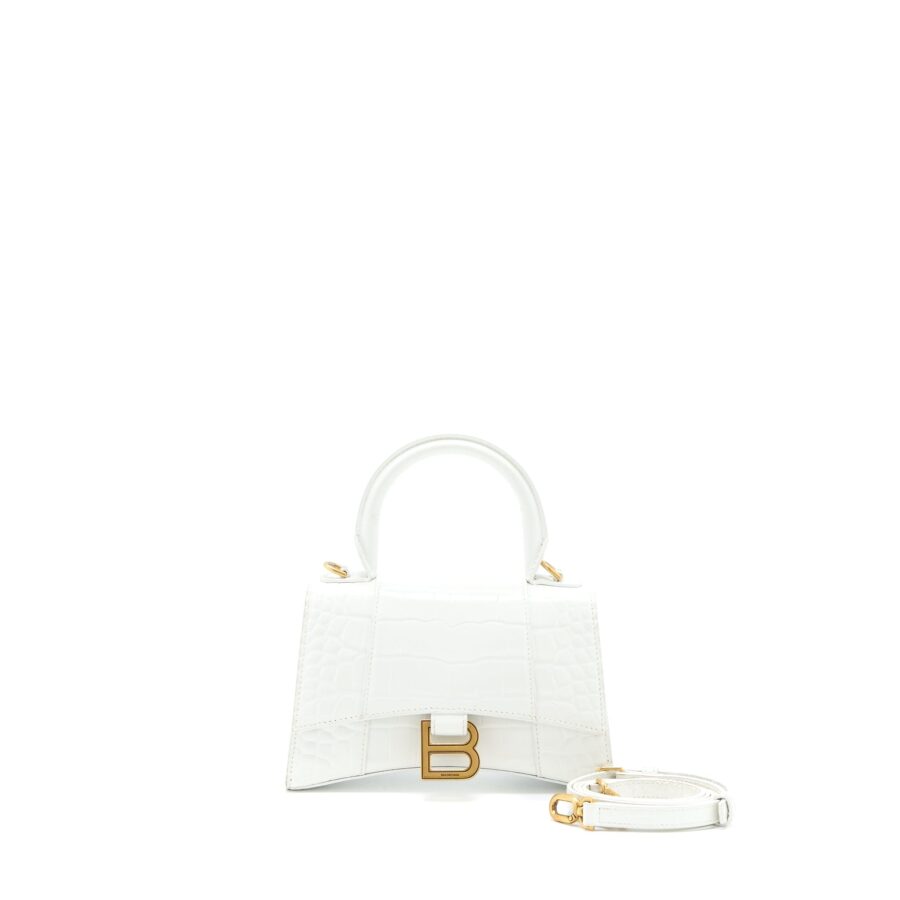 Balenciaga Hourglass XS Croc Embossed Calfskin White GHW | Studio Nafay