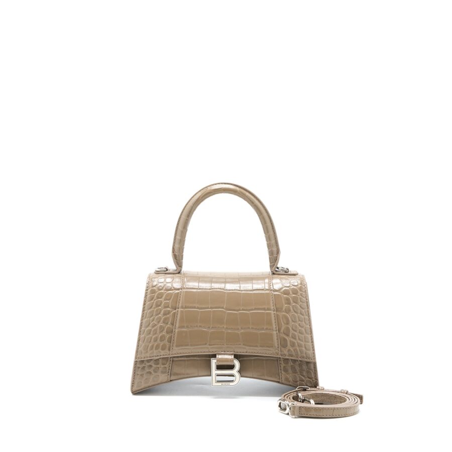 Balenciaga Small Hourglass Bag Cro Embossed Calfskin Dark Beige SHW | Studio Nafay