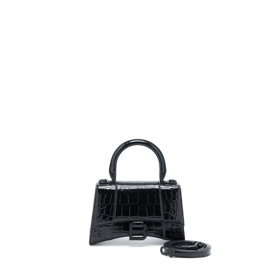 Balenciaga Hourglass XS Croc-Embossed Leather Black with Black Hardware | Studio Nafay