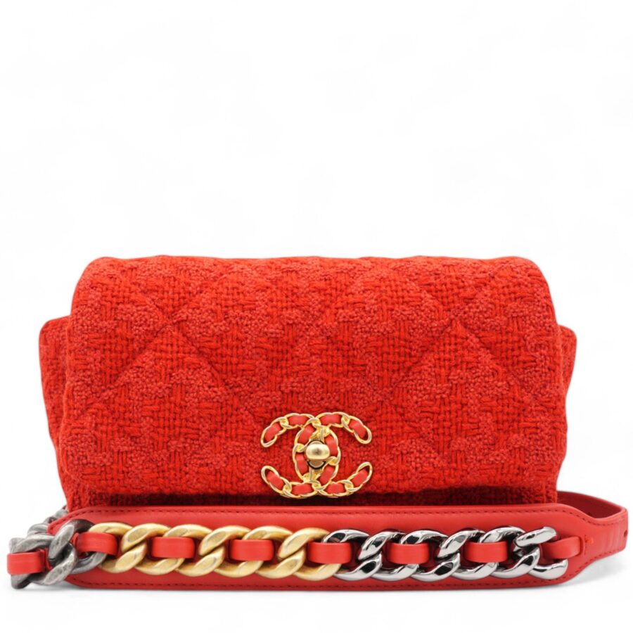 Tweed Quilted Chanel 19 Flap Red Shoulder Bag | Studio Nafay