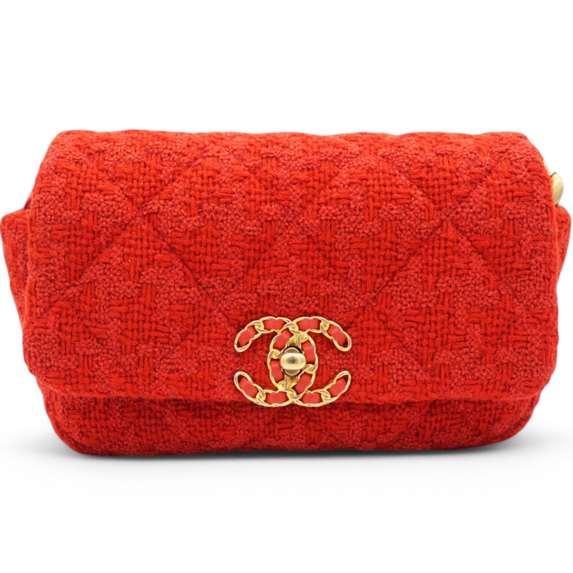 Tweed Quilted Chanel 19 Flap Red Shoulder Bag