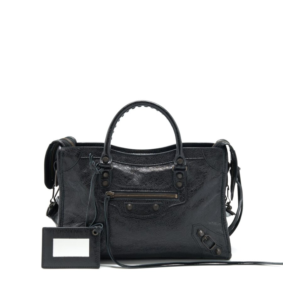 Balenciaga Small Classic City Crossbody Bag black with Logo print strap | Studio Nafay