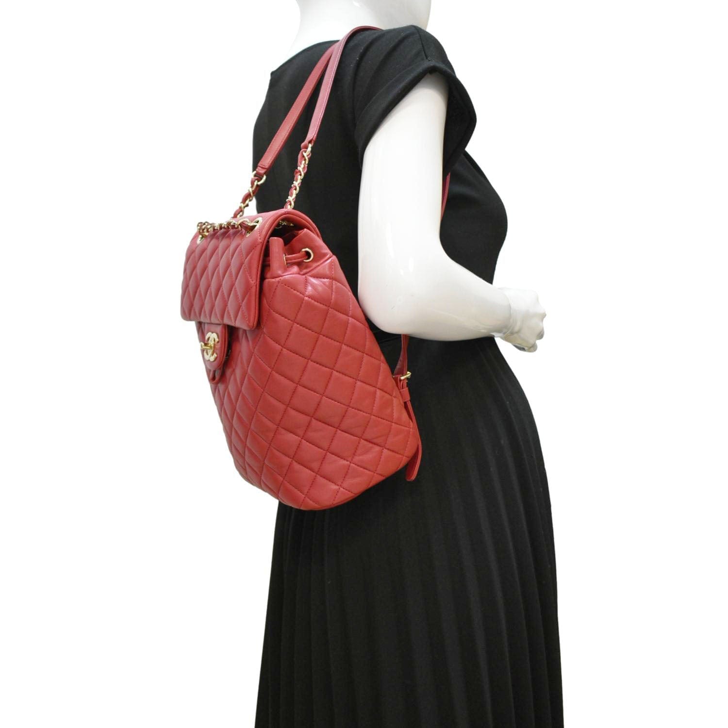 Chanel Urban Spirit Quilted Leather Backpack Bag Red