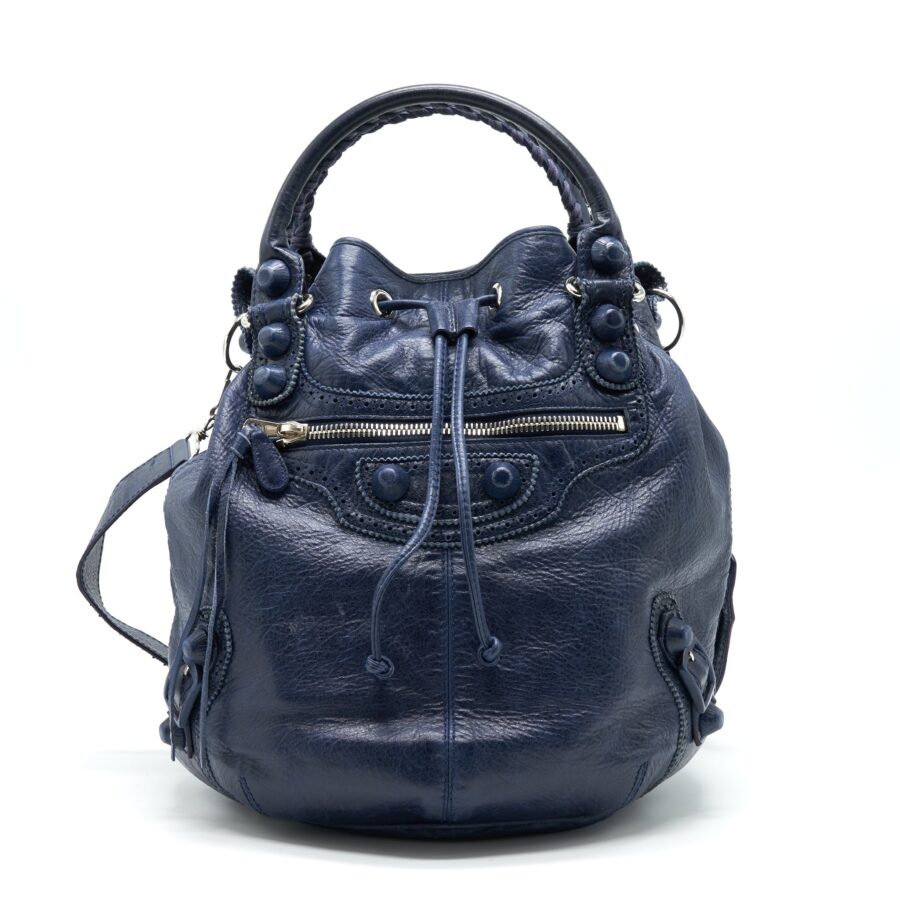 Balenciaga Giant Pompon Bucket Bag Navy | Studio Nafay