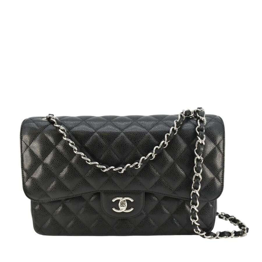 Chanel Jumbo Classic Double Flap Quilted Caviar Leather Shoulder Bag Black | Studio Nafay