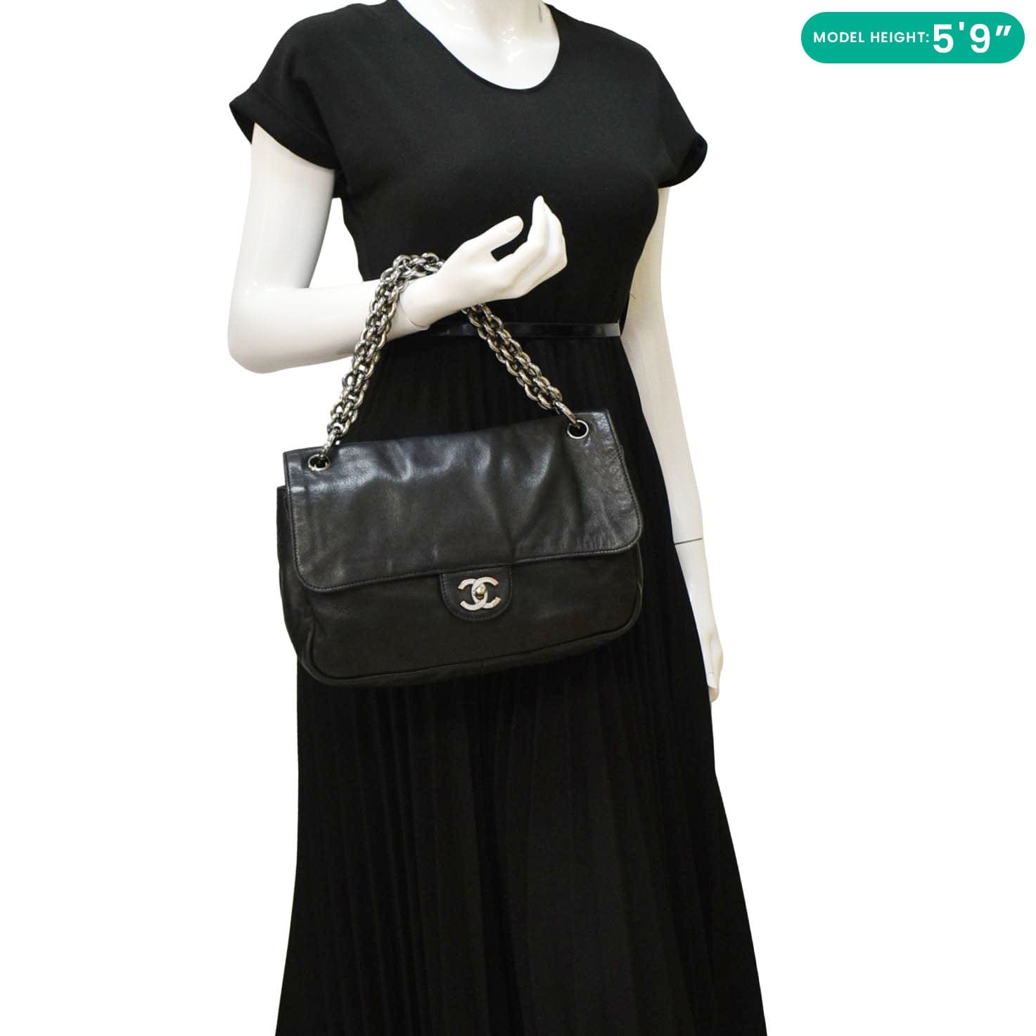 Chanel Soft and Chain Flap Leather Shoulder Bag Black
