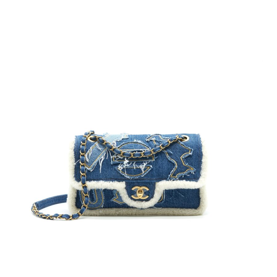 CHANEL Shearling Hieroglyph Flap Blue Shoulder Bag | Studio Nafay