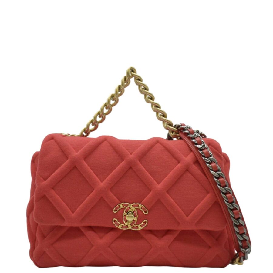 Chanel 19 Flap Quitled Jersey Lambskin Shoulder Bag Red | Studio Nafay