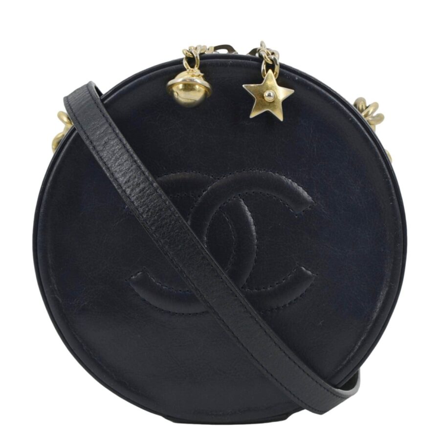 Chanel Glazed Round As Earth Leather Evening Crossbody Bag Navy Blue | Studio Nafay