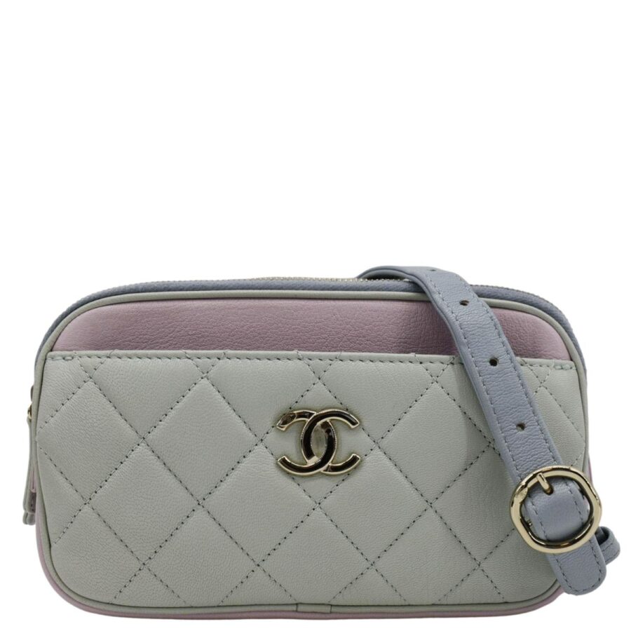 Chanel CC Double Zip Quilted Leather Tri-Color Belt Bag Pink | Studio Nafay