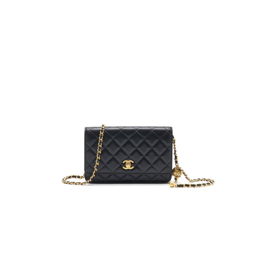 Chanel Lambskin Quilted CC Pearl Crush Wallet on Chain Black GHW Crossbody | Studio Nafay