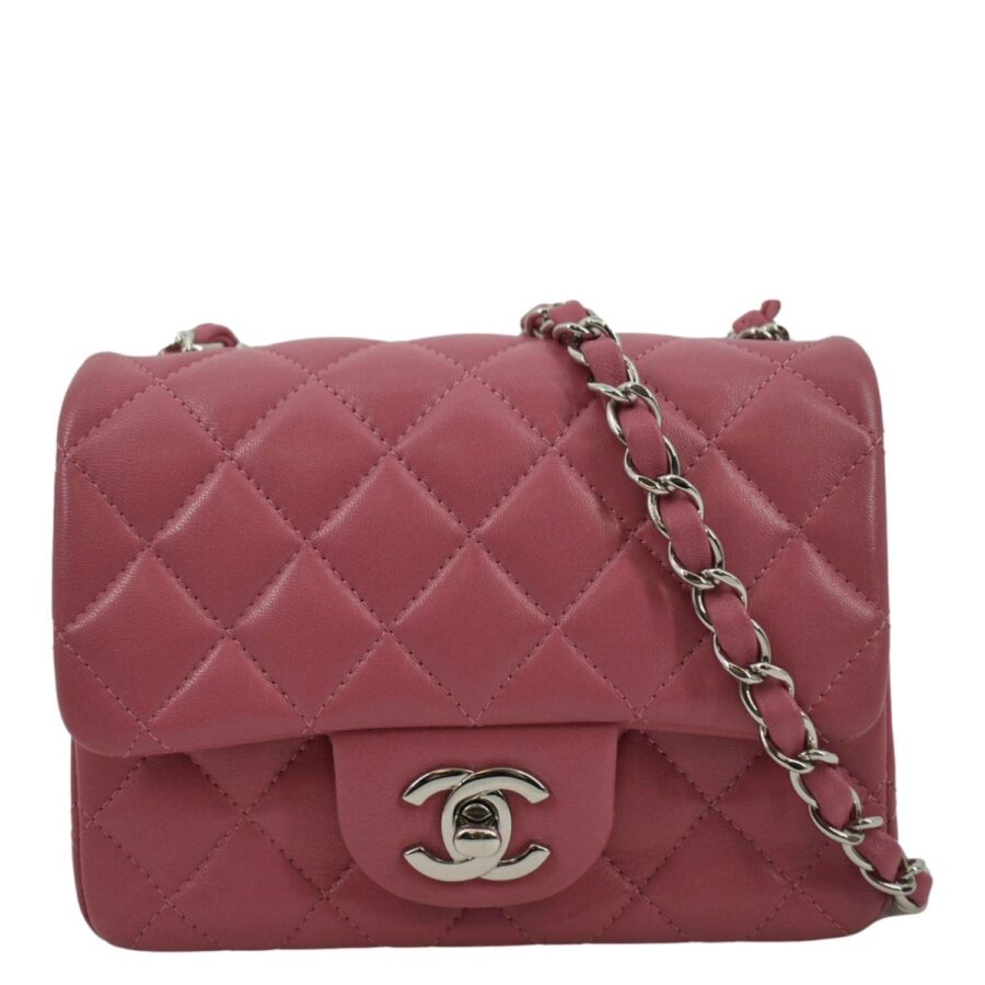 Chanel Mini Square Flap Leather Crossbody Bag Pink | Studio Nafay