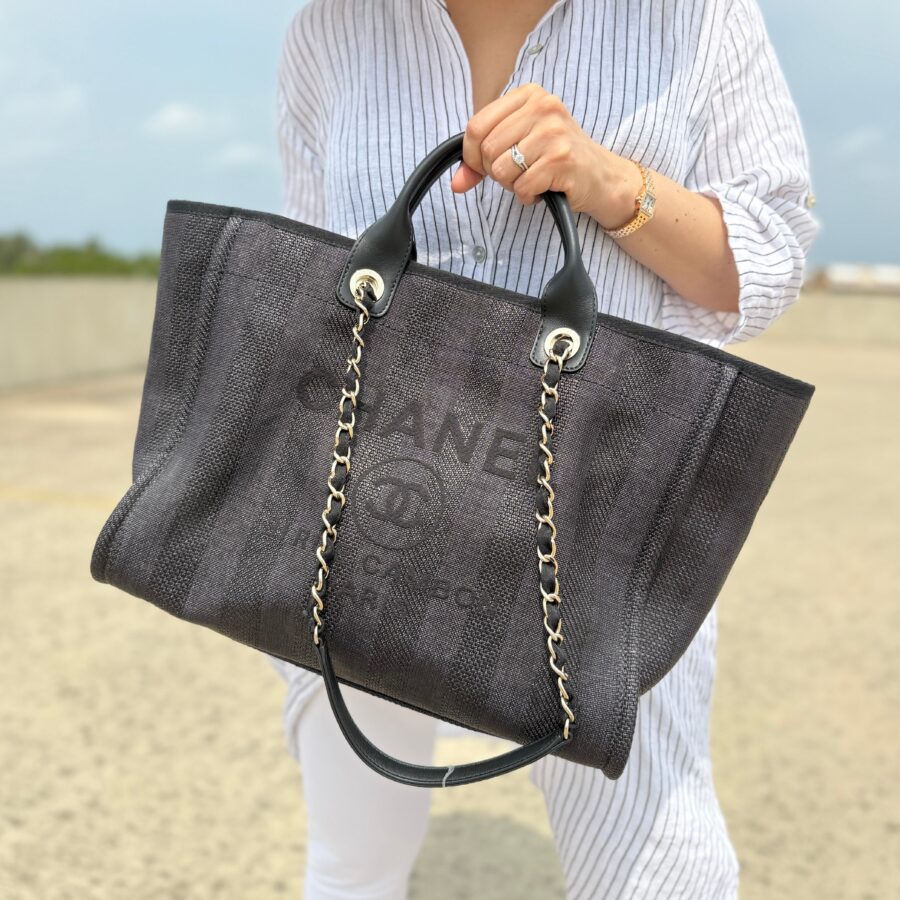 CHANEL Deauville Straw Raffia Black Large Shopping Tote | Studio Nafay