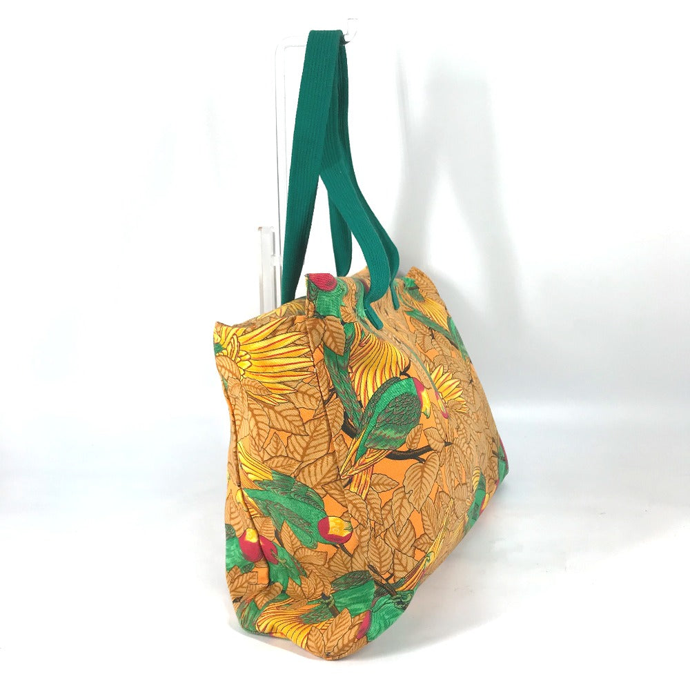 HERMES Tote Bag canvas Orange large Bird motif bird pattern Women