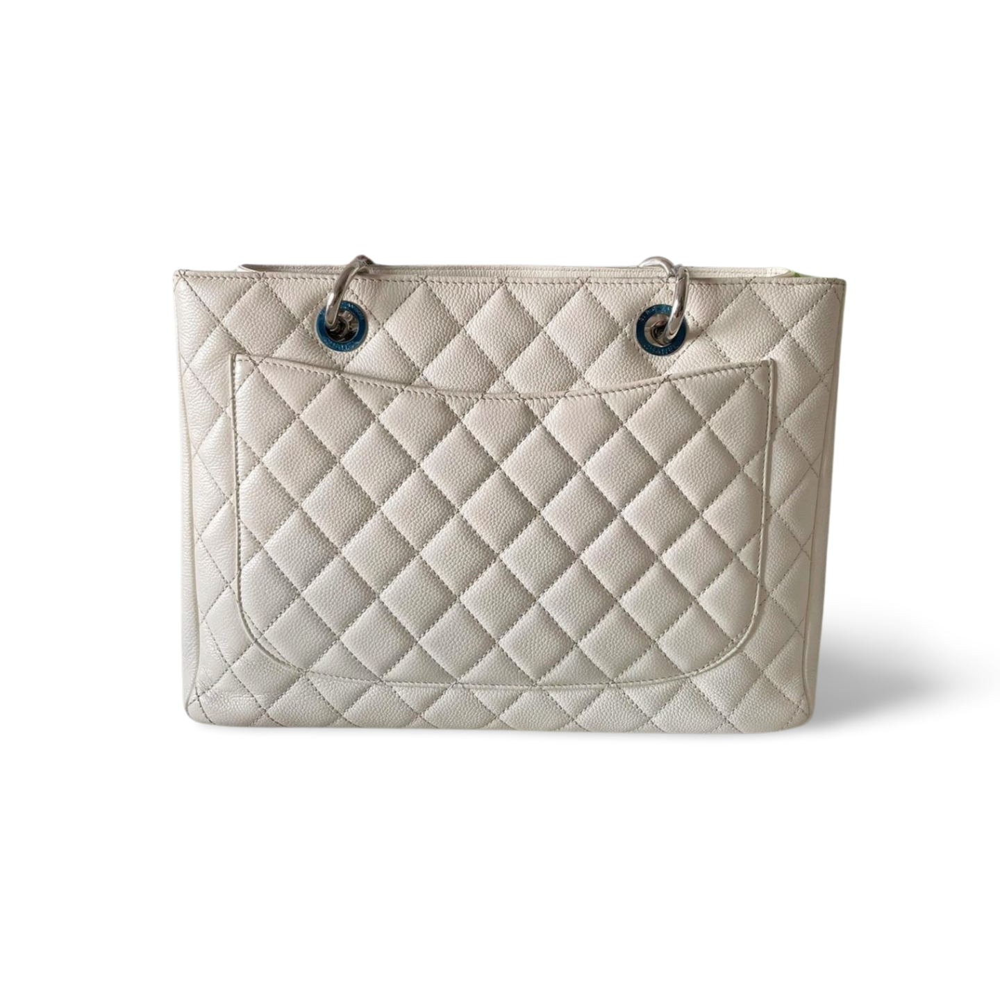 Chanel Medium White Grand Shopping Tote bag in Caviar Leather with silver Hardware
