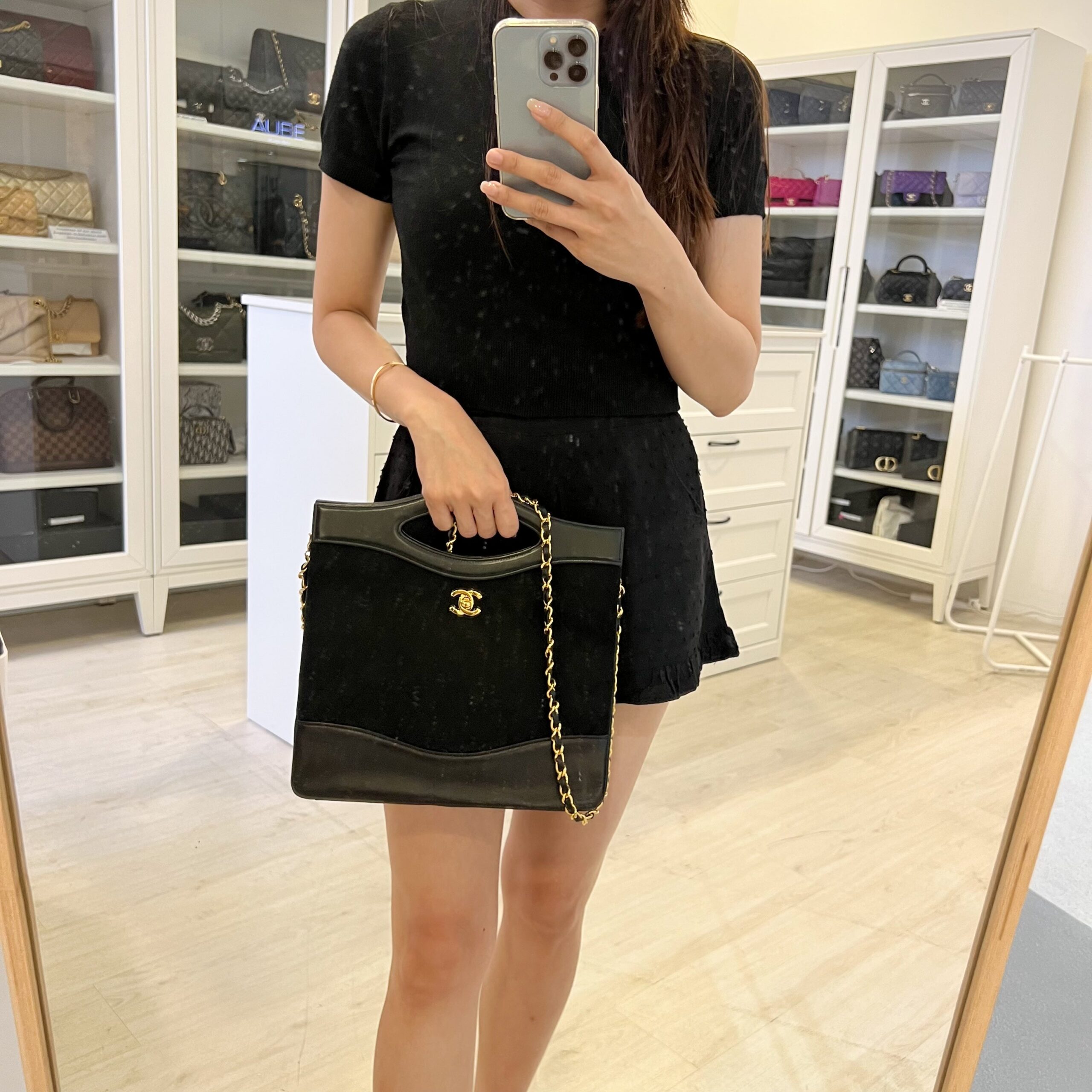 Chanel Large 31 Bag in Black Fabric and Lambskin and 24K GHW
