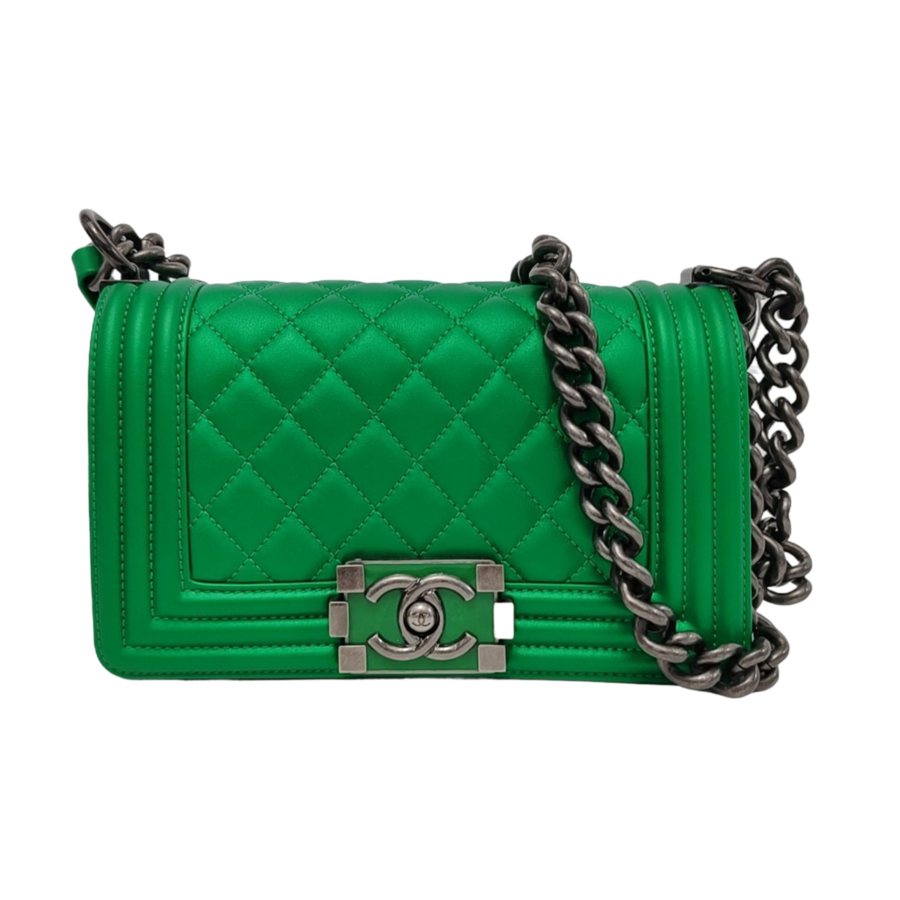 Chanel Boy Small Leather Calfskin Silver Handbag | Studio Nafay