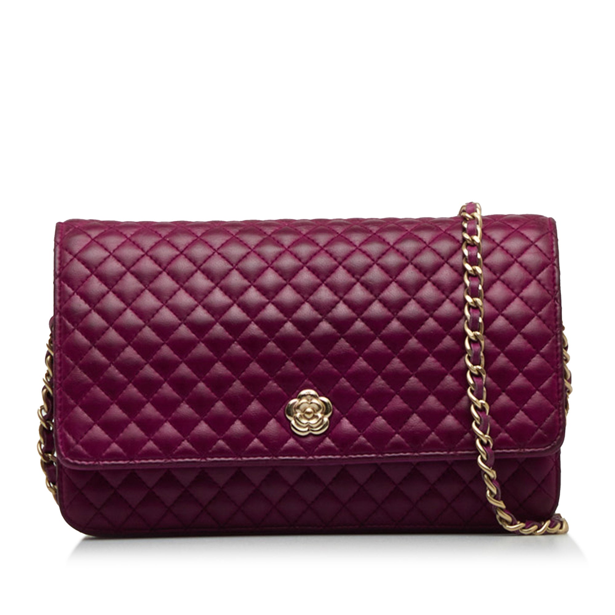 Purple Chanel Camellia Wallet On Chain Crossbody Bag