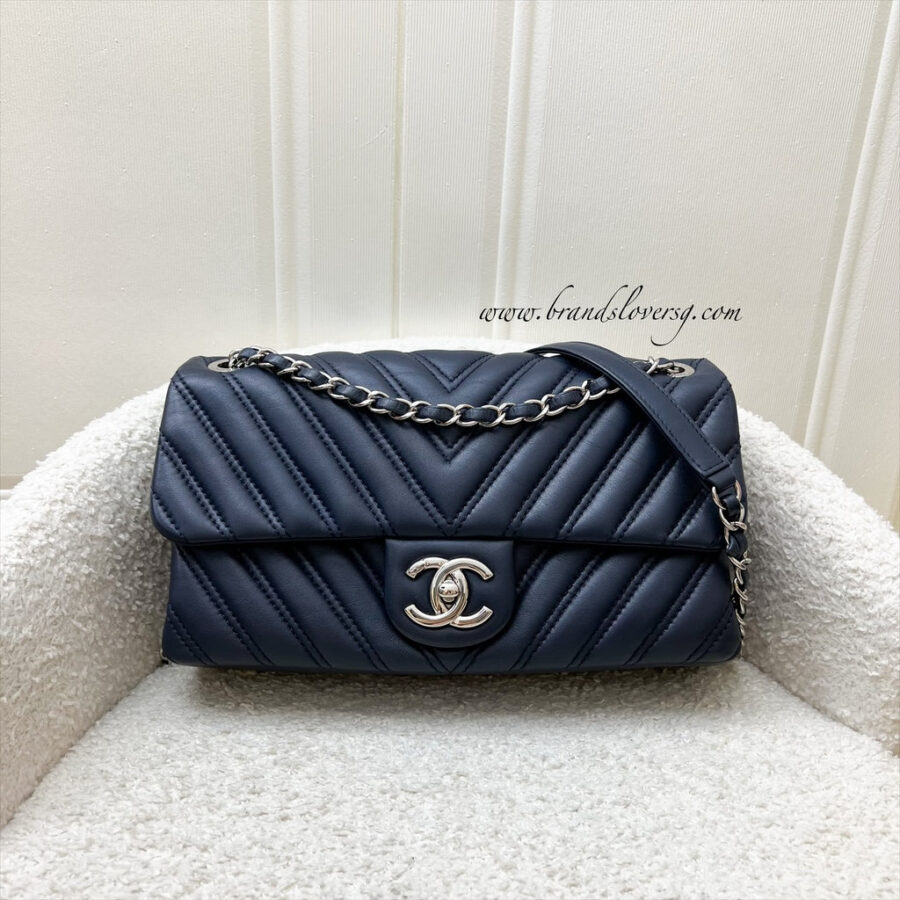 Chanel Seasonal Medium Flap Bag in Chevron Quilted Navy Lambskin and SHW (Model: ) | Studio Nafay