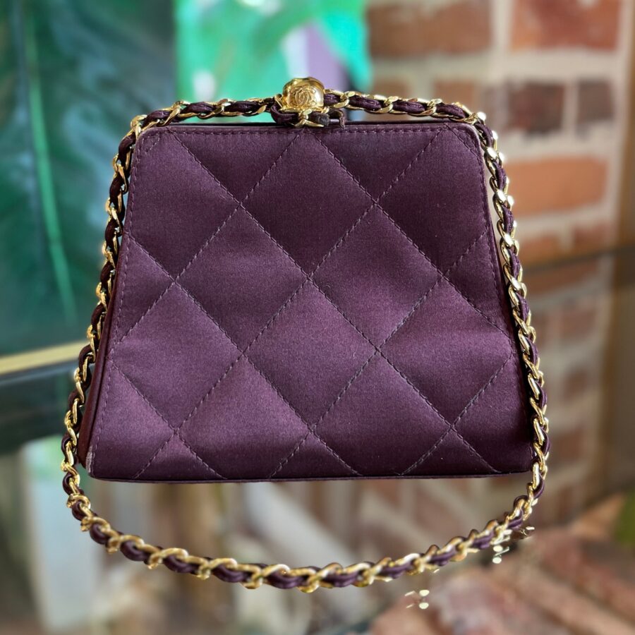 CHANEL Silk Plum Colored Evening Bag | Studio Nafay
