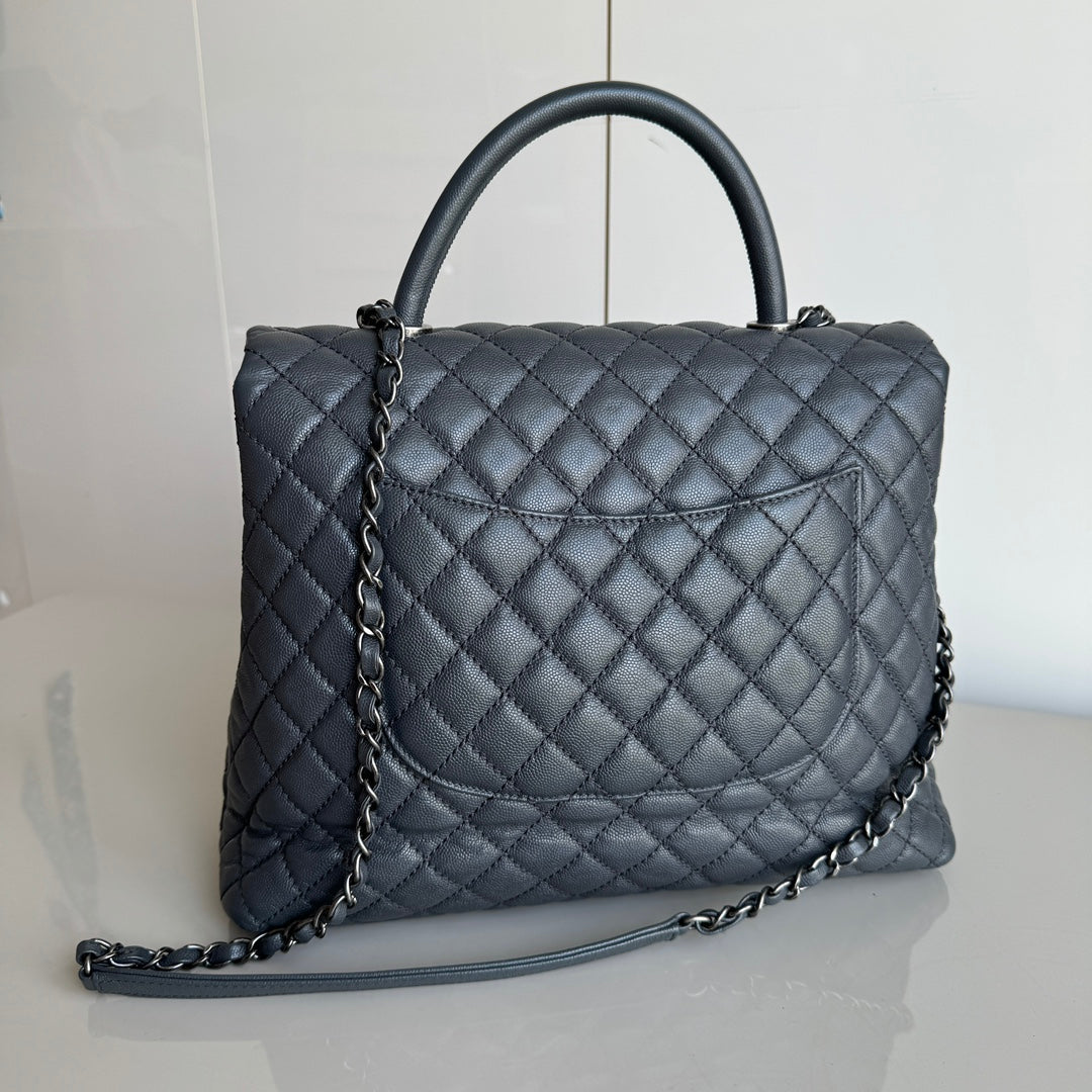 Chanel Leather Caviar Silver Handbag