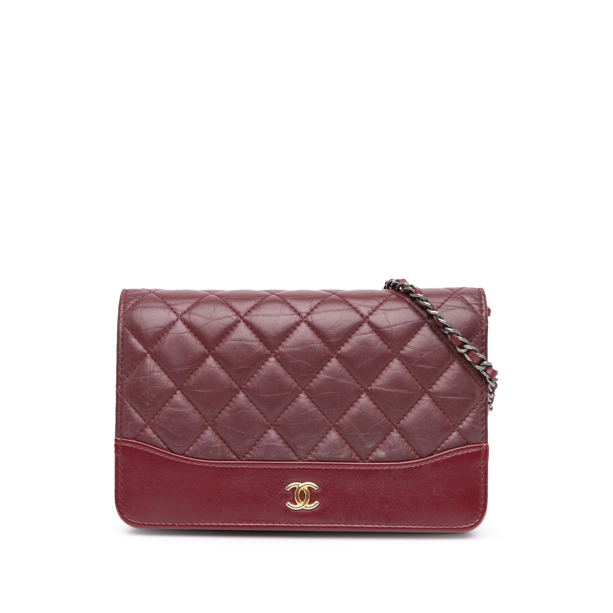 Red Chanel Quilted Aged Calfskin Gabrielle Wallet on Chain Crossbody Bag