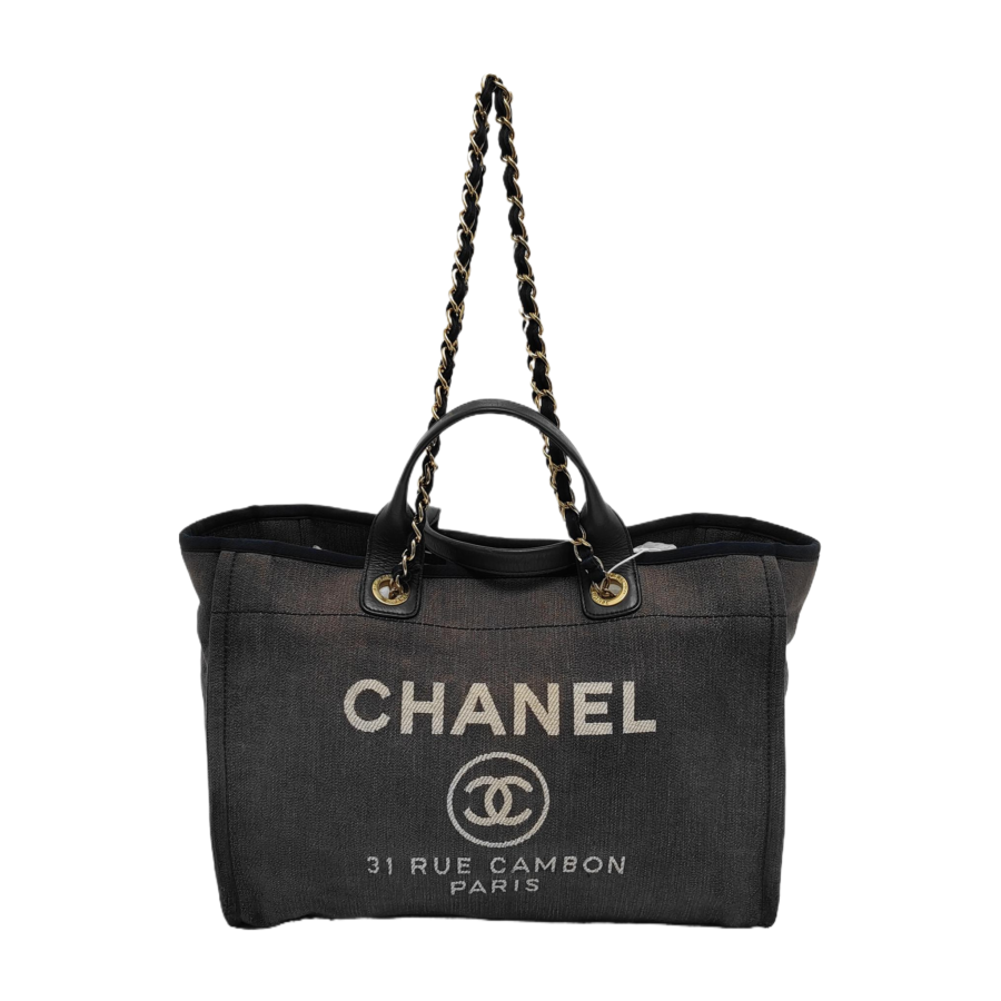 Chanel Deauville Medium Leather Navy Tote | Studio Nafay