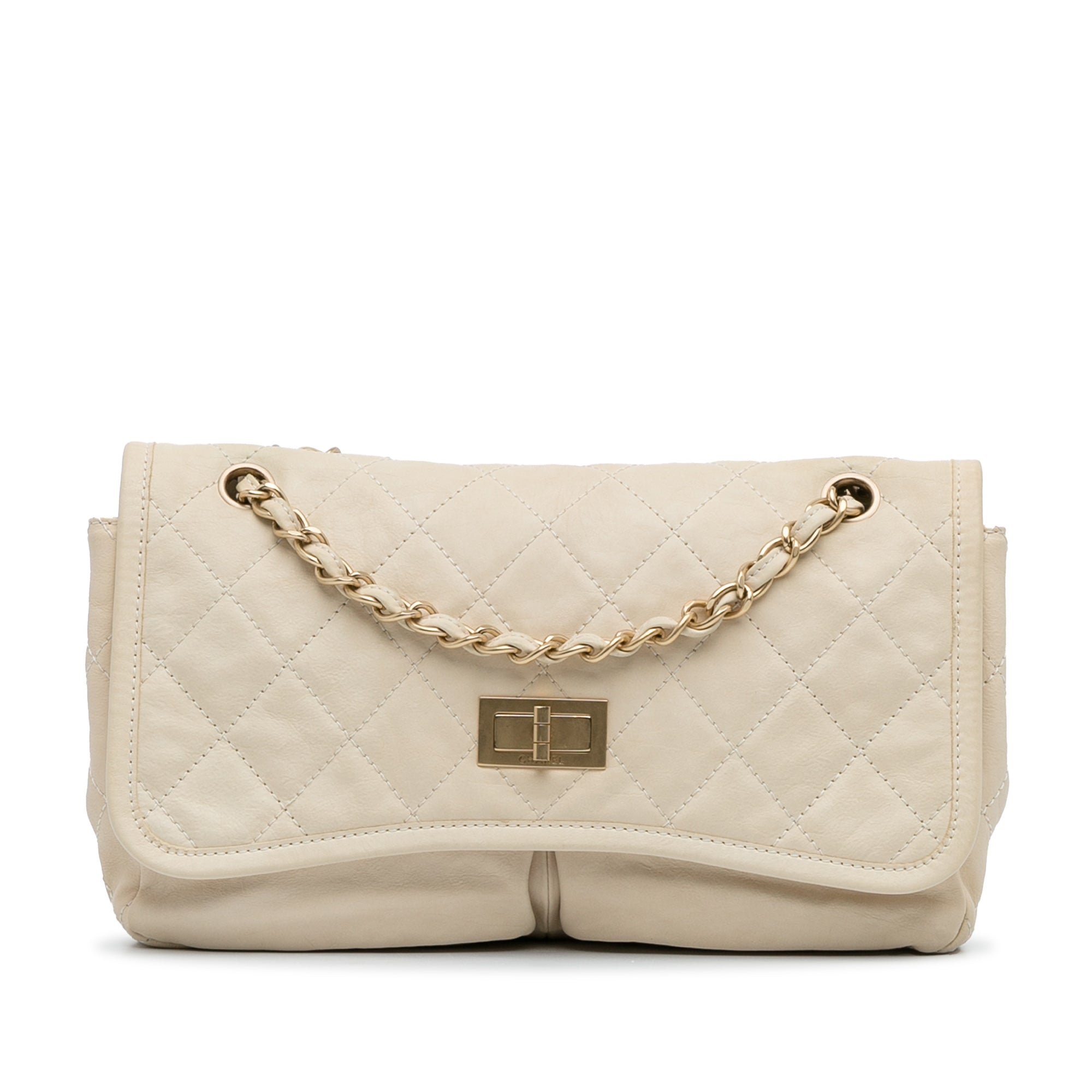 White Chanel Natural Beauty Split Pocket Shoulder Bag